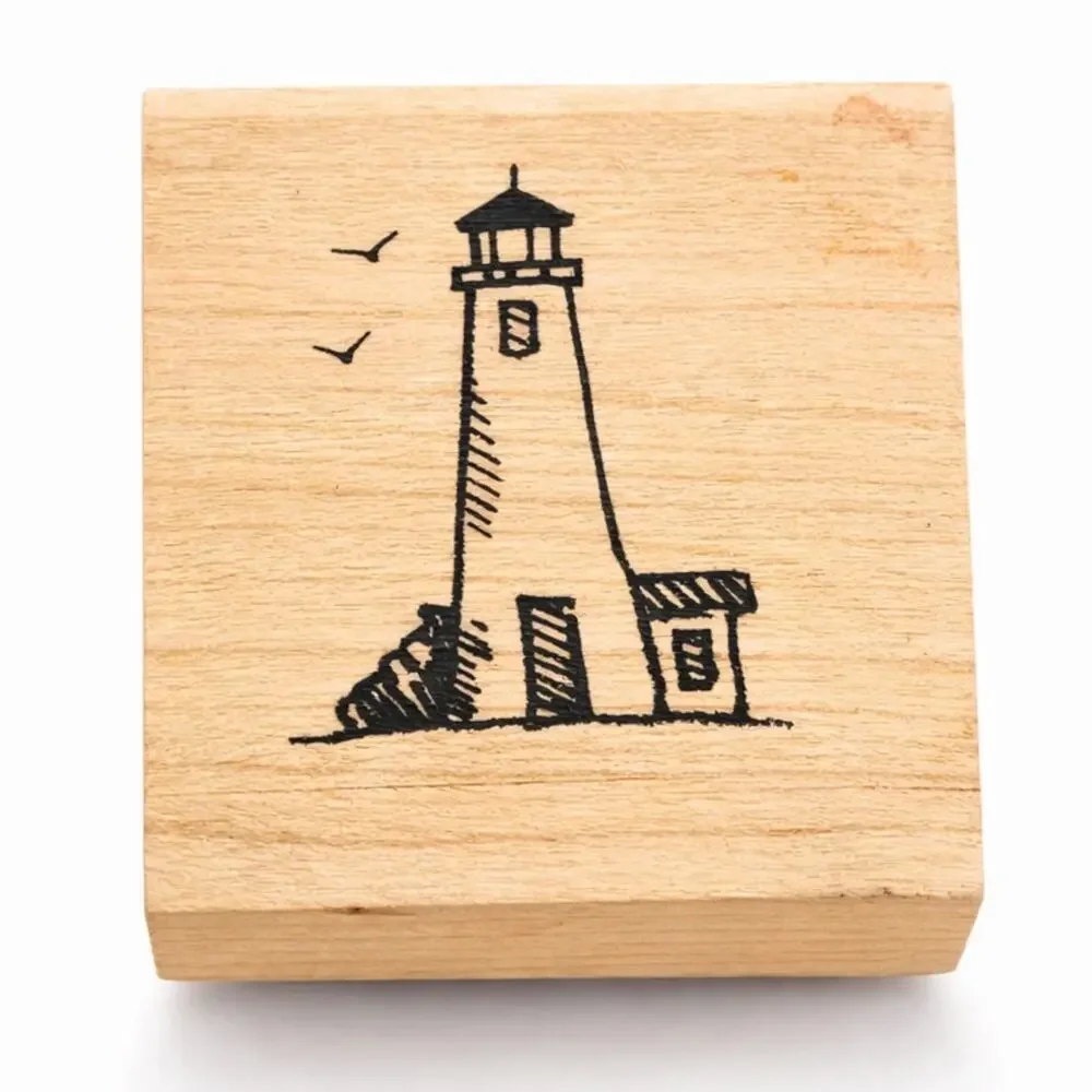 Lighthouse With Flying Birds Unbranded Mini Rubber Stamp